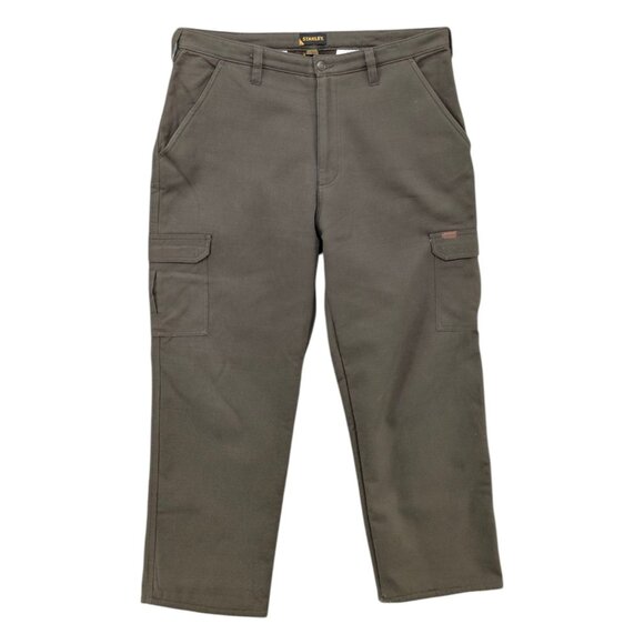 Stanley Cargo Work Pants Mens Olive Green Fleece Lined Straight Leg Size 38x30 - Picture 1 of 11